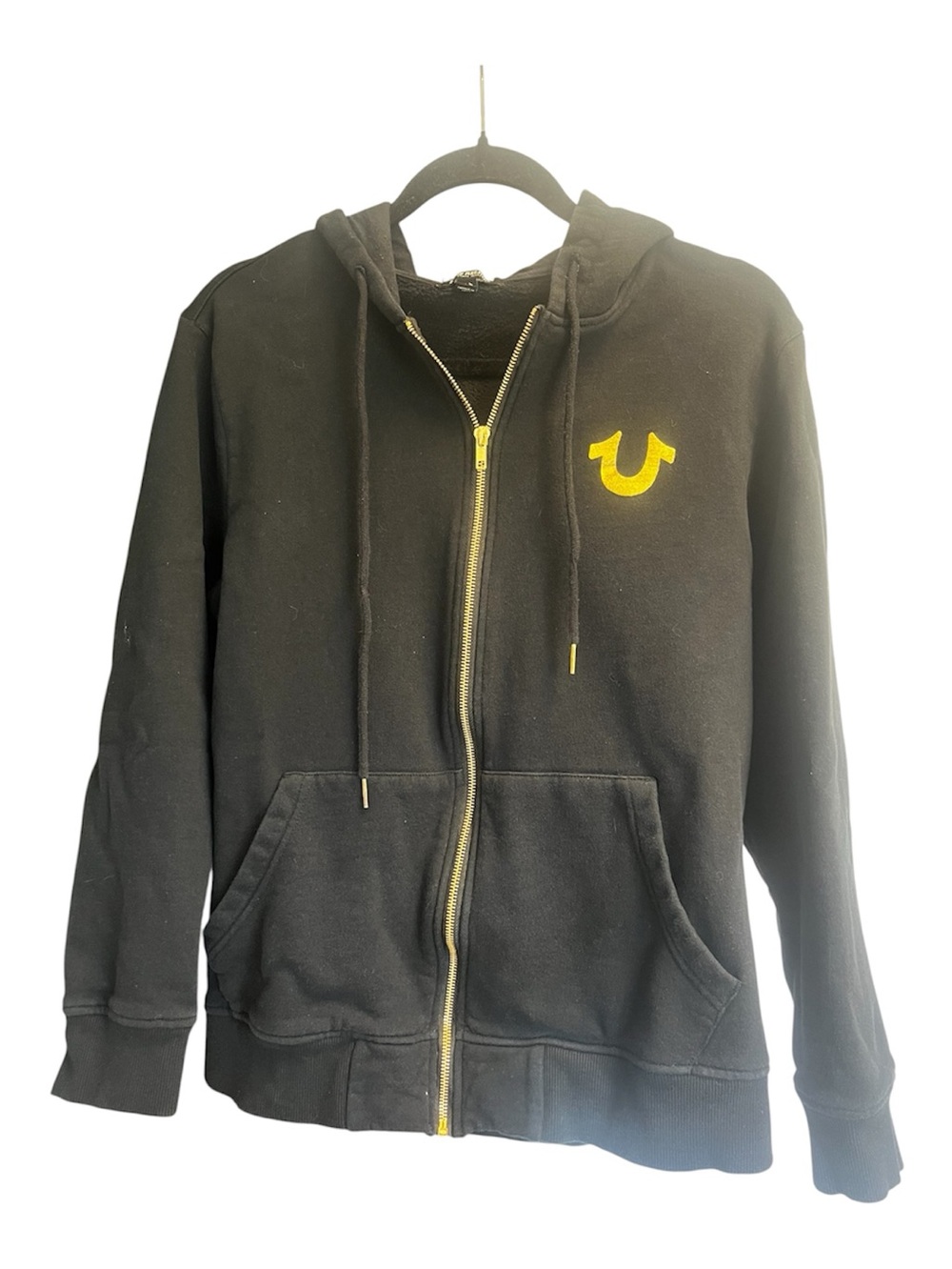 True Religion Mens Black Sweat Jacket Hoodie w/ Horseshoe Logo Sz L